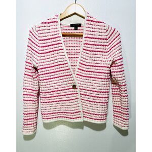 Ann taylor sweater cardigan pink stripes coquet spring preppy casual women XS